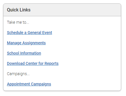 Quick Links Menu on the Staff Home Page