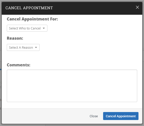 Cancel an appointment menu box