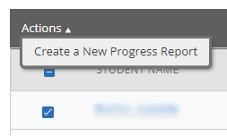 Actions Menu Create a New Progress Report