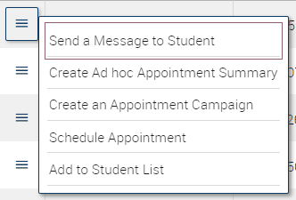 Example Actions Menu for individual student