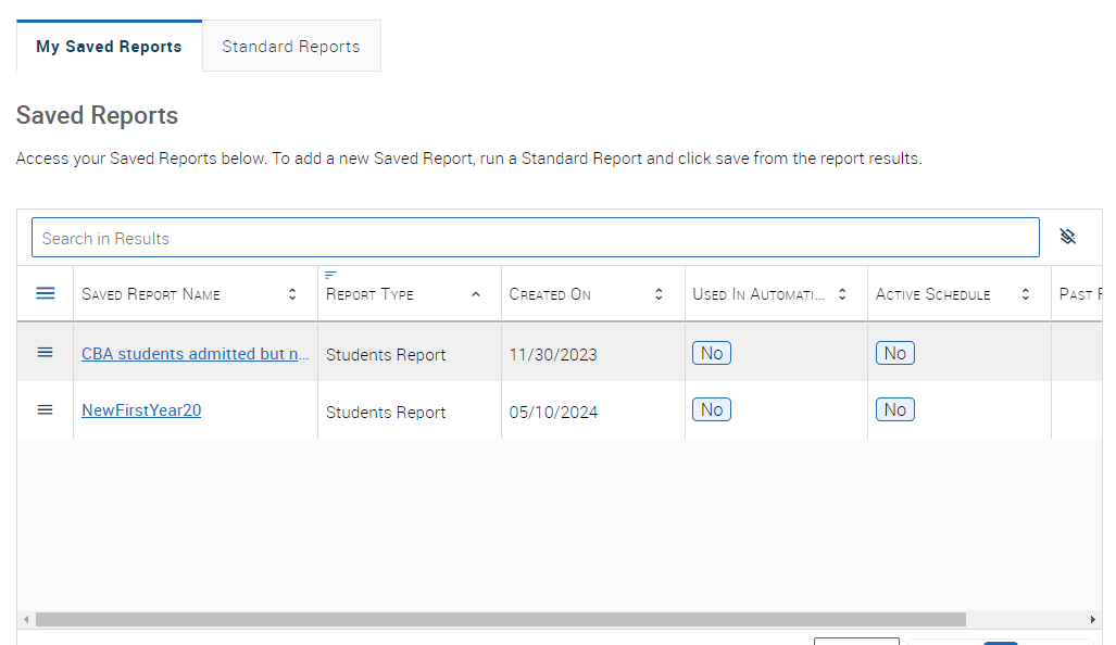 My Saved Reports