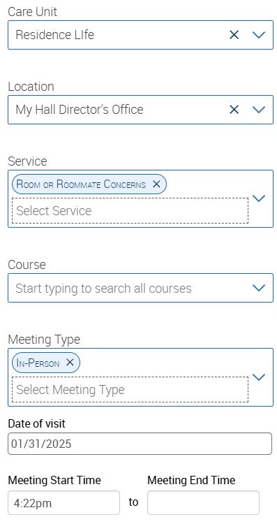 Example Residence Life Appointment Details