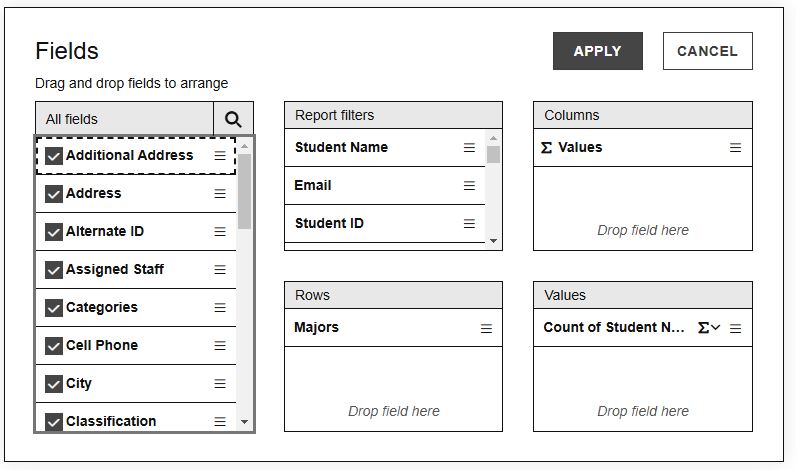 Select data columns and rows