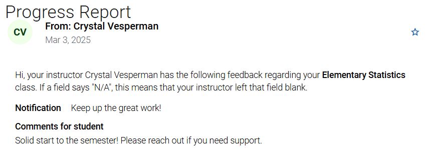 Example Detailed View Progress Reports